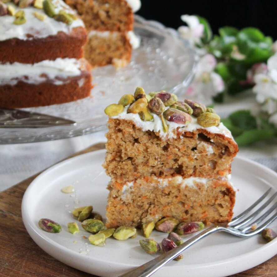 Labneh topped spiced carrot cake